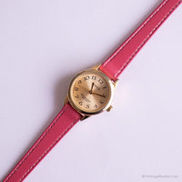 Vintage Gold-Tone-Wagen Uhr | Rosa Gurt elegant Uhr für Sie