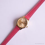 Orologio per carrelli da tono d'oro vintage | Cinghia rosa Elegante orologio per lei
