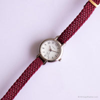 Clásico vintage reloj por carro | Damas correa roja-tono plateado reloj