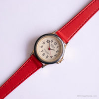 Dial de crema vintage reloj por aceb | Moda de correa roja reloj para damas