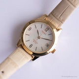 Vintage Pearly Dial Watch by Timex | White Strap Date Watch for Women