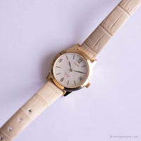 Esfera de perla vintage reloj por Timex | Fecha de correa blanca reloj para mujeres