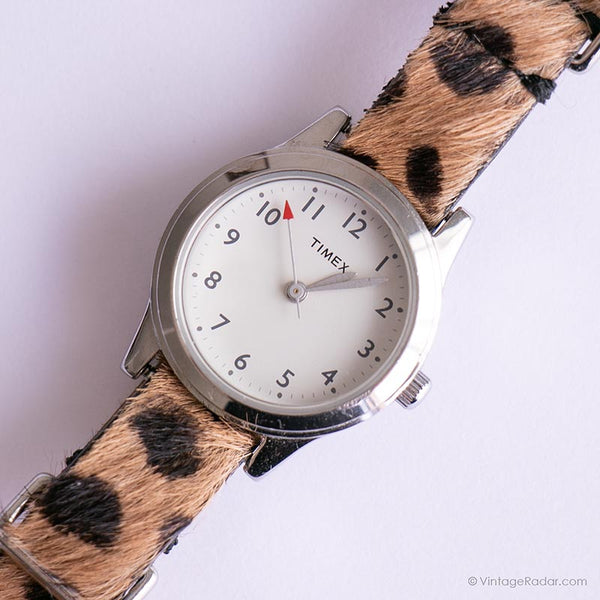 Minimalista vintage Timex reloj | Correa de impresión de leopardo reloj para mujeres