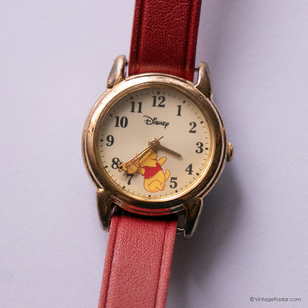 Seltener Vintage Gold-Ton Seiko Winnie the Pooh Disney Uhr 1990er Jahre