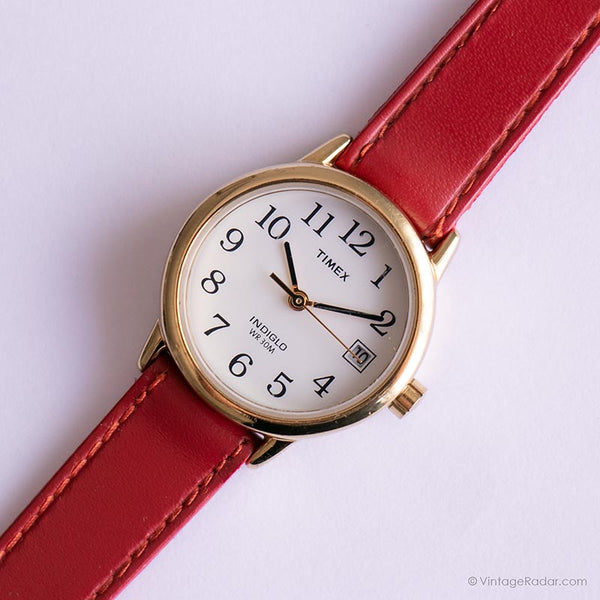 Vintage Gold-Ton Timex Indiglo WR 30m Uhr | Roter Riemen Uhr für Sie