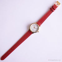Vintage Gold-tone Timex Indiglo WR 30M Watch | Red Strap Watch for Her