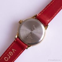 Vintage Gold-tone Timex Indiglo WR 30M Watch | Red Strap Watch for Her