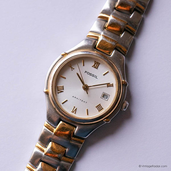 Vintage Two-tone Fossil Watch for Her | Vintage Fossil Arkitekt Watch