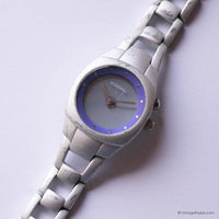 Vintage Silver-tone Fossil Watch for Women with Purple Dial