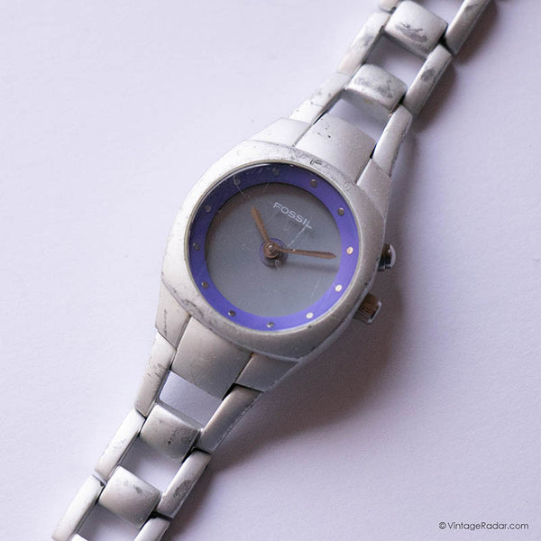 Vintage Silver-tone Fossil Watch for Women with Purple Dial