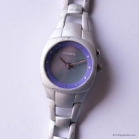Vintage Silver-tone Fossil Watch for Women with Purple Dial