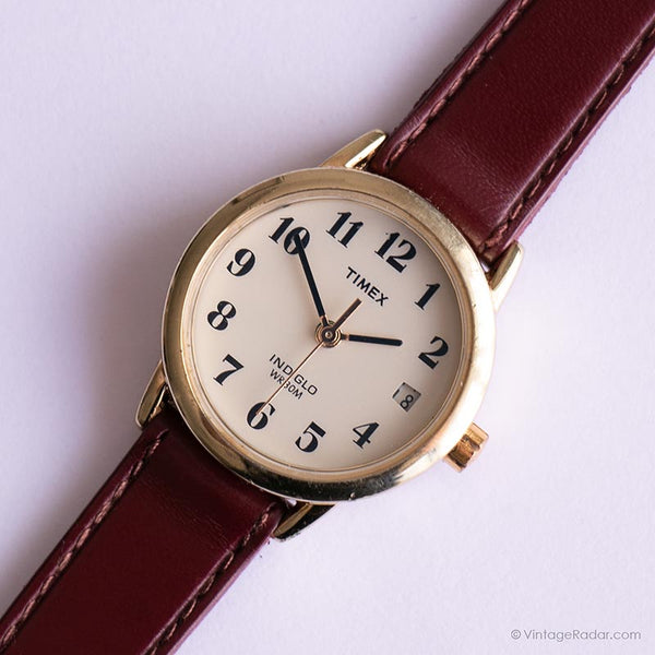 Vintage Timex Indiglo Watch for Ladies | Burgundy Strap Quartz Watch