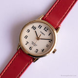 Vintage Gold-tone Office Watch by Timex | Red Strap Watch for Ladies