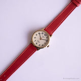 Vintage Gold-tone Office Watch by Timex | Red Strap Watch for Ladies