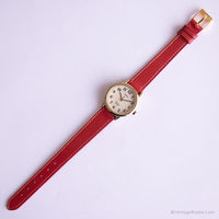 ساعة مكاتب ذات نغمة ذهبية خمر Timex | حزام أحمر ساعة للسيدات