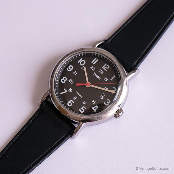 Vintage Black Dial Timex Uhr für Männer | 24H Analog Dial Quarz Uhr