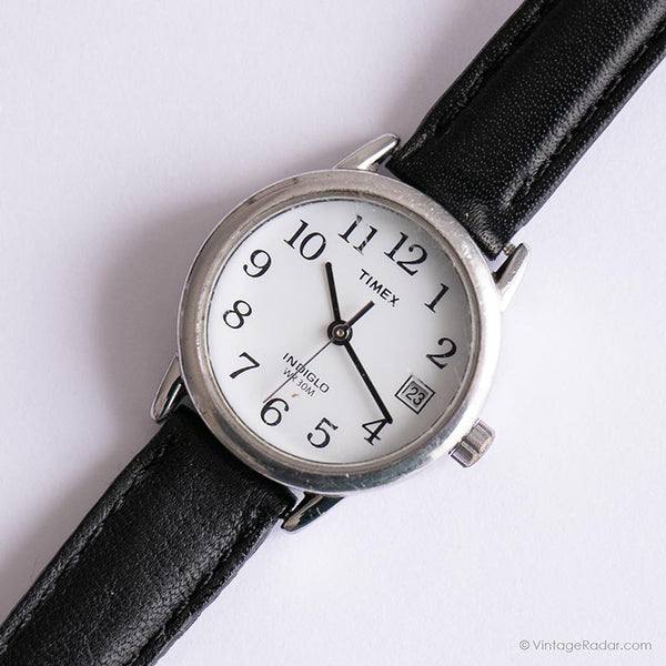 Ancien Timex Date indiglo montre | Bureau de tons d'argent montre pour femme