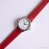 Tono d'argento vintage Timex Orologio indiglo | Orologio a cinghia rossa per le donne