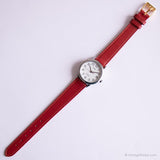 نغمة الفضة خمر Timex ساعة Indiglo | حزام أحمر ساعة للسيدات