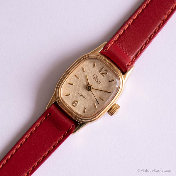 Vintage Small Rectangular Watch by Timex | Ladies Chic Red Strap Watch