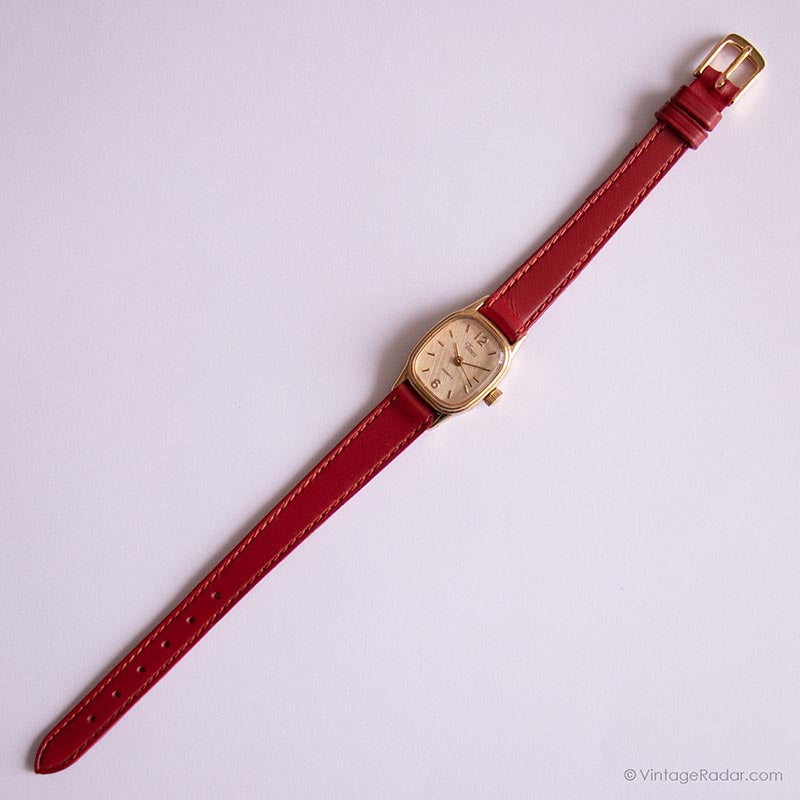 Vintage Small Rectangular Watch by Timex | Ladies Chic Red Strap Watch ...
