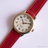 Vintage Timex CR 1216 CELL WR30M Watch | Cream Dial Red Strap Watch