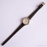 Fecha de dial redonda vintage reloj por Timex | Correa de cuero marrón reloj
