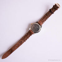 Jahrgang Timex Indiglo gestreifte Zifferblatt Uhr | Geflochtenes Lederband Uhr