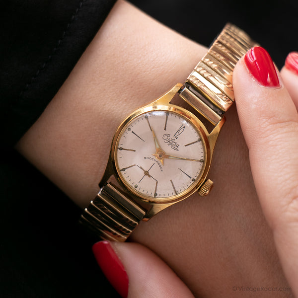 Gold-Tone Vintage Bifora Obere mechanische Uhr Seltene deutsche