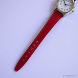 Vintage Silver-tone Quartz Watch with Red Strap | Ladies Quartz Watch