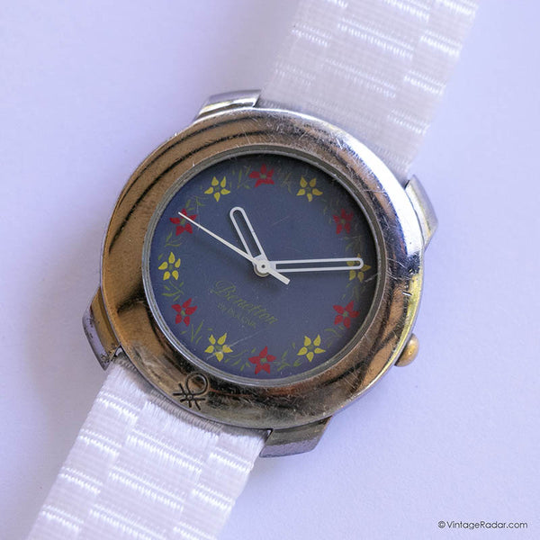 Benetton by Bulova Blue Watch with Floral Details | Vintage Women's Watch
