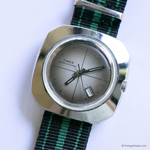 Rare Mechanical Silver-tone Timex Watch | Mens Square Timex Date Watch