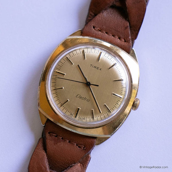 80s Vintage Timex Electric 26080 Mens Wristwatch with Champagne Dial