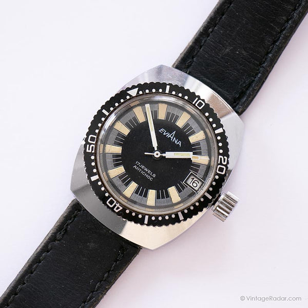 Vintage Eviana Mechanical Diver Watch | Black Dial Men's Wristwatch