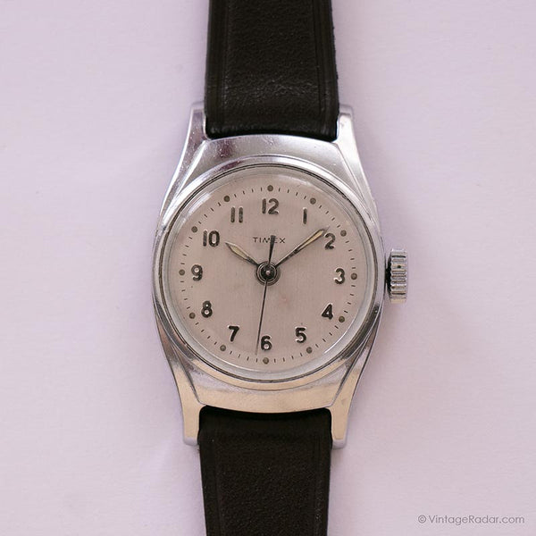Vintage Silver-Tone Timex Mechanisch Uhr Für Frauen mit braunem Riemen