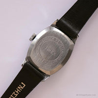Tono plateado vintage Timex Mecánico reloj para mujeres con correa marrón
