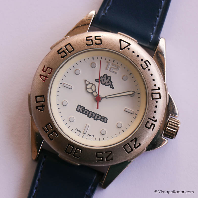 Vintage Silver-tone Kappa Watch for Men with Navy Blue Leather Strap ...