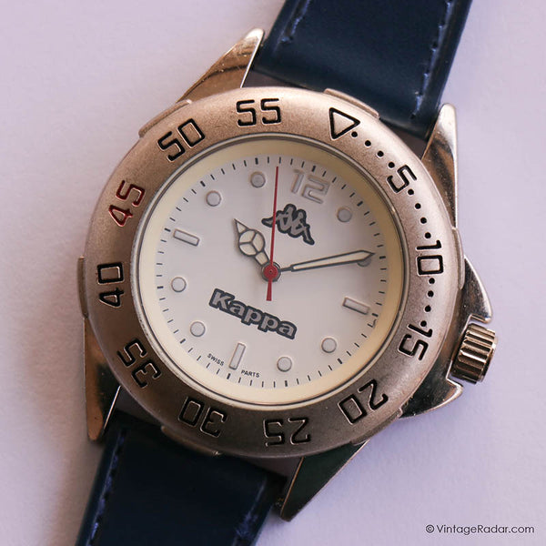 Vintage Silver-tone Kappa Watch for Men with Navy Blue Leather Strap
