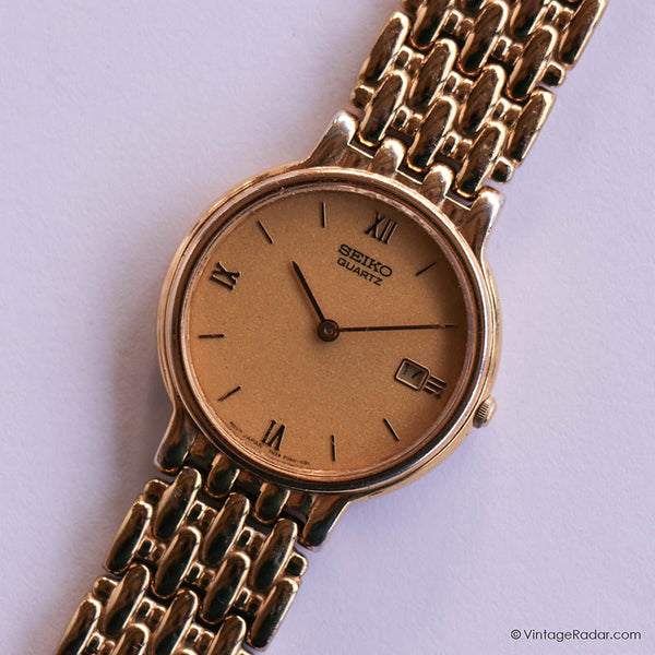 Vintage Seiko 7N29-F070 Quartz Watch Gold-tone Case Champagne Dial