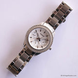 Vintage 38mm Fossil Day Date Watch for Her with White Stones