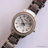 Vintage 38mm Fossil Day Date Watch for Her with White Stones