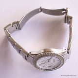 Vintage 38mm Fossil Day Date Watch for Her with White Stones