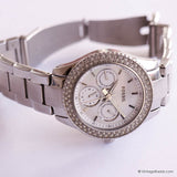 Vintage 38mm Fossil Day Date Watch for Her with White Stones