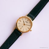 Vintage Gold-tone Citizen Quartz Watch for Her with Navy Leather Strap
