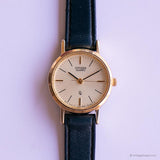 Tone d'or vintage Citizen Quartz montre pour elle avec une sangle en cuir bleu marine