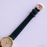 Tono de oro vintage Citizen Cuarzo reloj para ella con correa de cuero azul marino