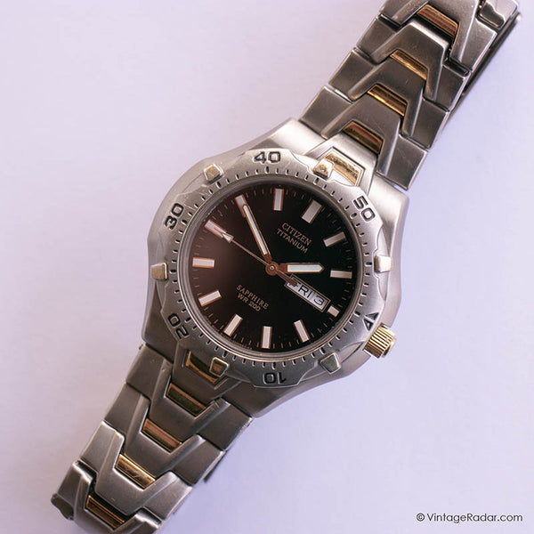 RARE Citizen 2500-8000637 Titanium Sapphire Day Date Watch Vintage