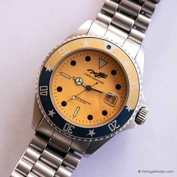 Vintage Chipie Submarine Watch for Men with Yellow Dial Made in France