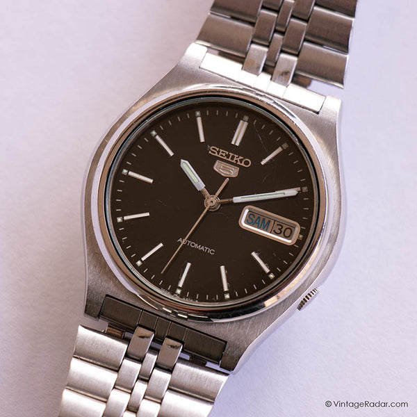 Vintage Seiko 5 Automatic 7009-3170 A2 Day Date Watch for Men Black Dial