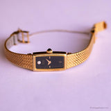 Tiny Gold-tone Pulsar Tank Watch for Ladies | Vintage Black-Dial Watch